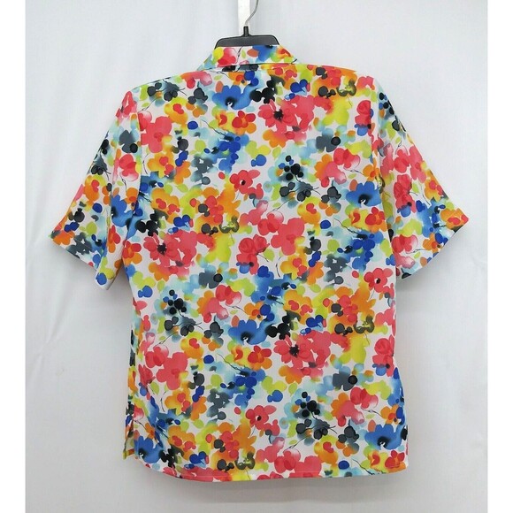ALIA Shirt Women Size 8 Multicolor Floral Collared Short Sleeve Button Up Blouse - Picture 2 of 5